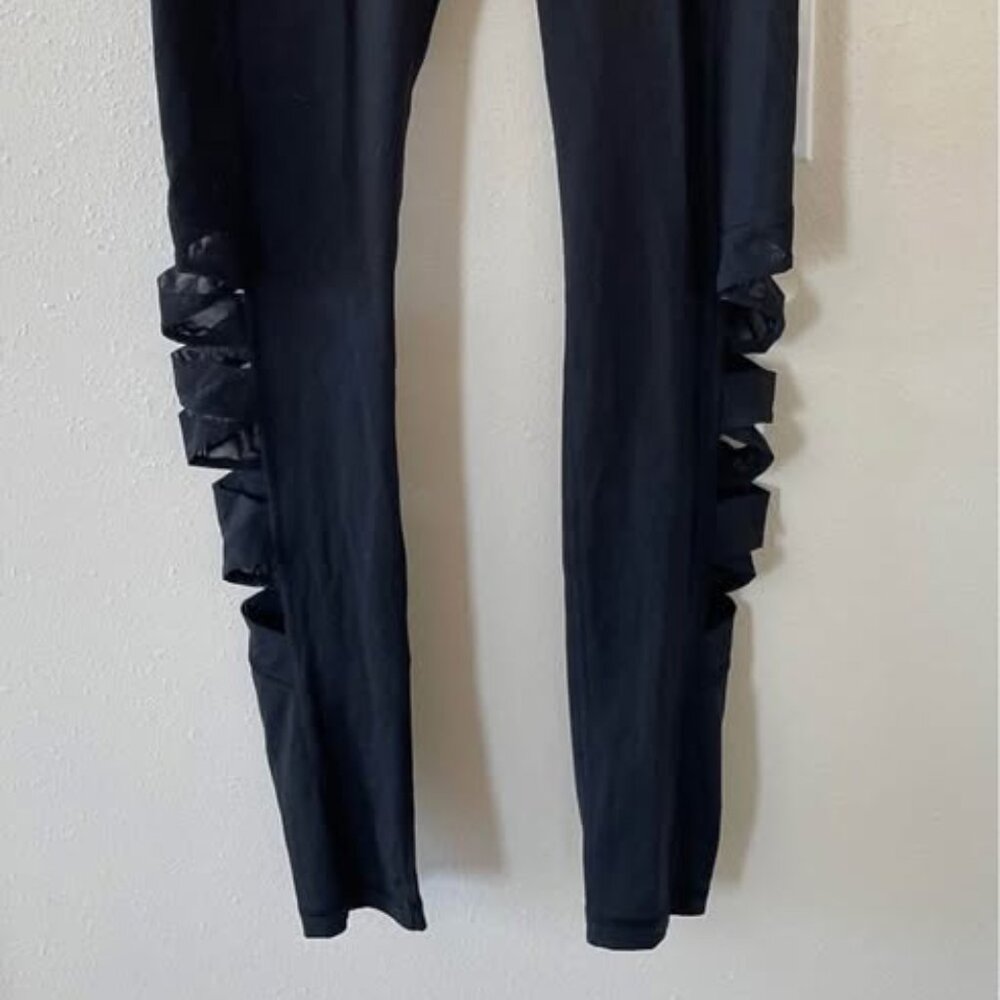 Victoria's Secret Medium Long Black Knockout Tights Leggings Cutout Leg